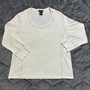 Vintage Rafaella Ivory Cotton T-Shirt Long Sleeves Scoop Neck NOSWT